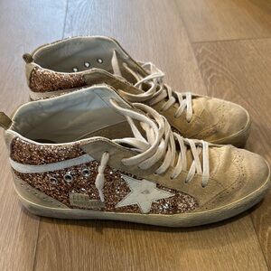 Golden Goose Midstar with pink glitter